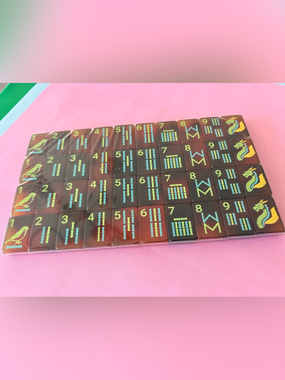 Tortoise Acrylic Mahjong Tiles - Pink Accents - Picture 3 of 5